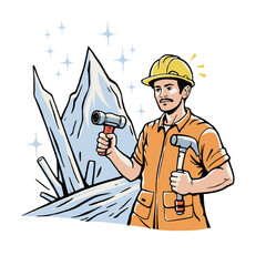 Male Tradesman in Safety Gear Pointing Forward with Confidence

