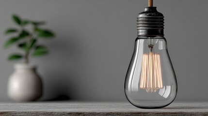 Illuminating Innovation: A close-up shot of a vintage light bulb, exuding a warm glow and suspended against a softly blurred background, symbolizing creativity and the spark of ideas. 