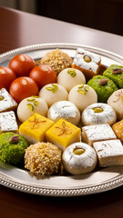 Assorted Indian Sweets Platter on Silver Tray