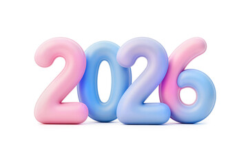 Pastel Pink and Blue 2026 Balloon Numbers on White Background