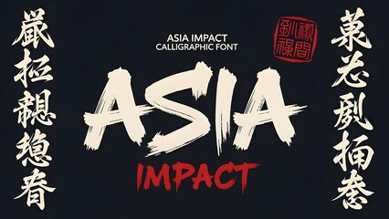 Asia impact font typography with chinese characters on black background for design