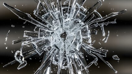 Shattered Glass Explosion Impact with Radial Cracks and Shards