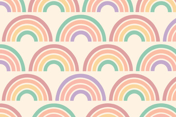 Colorful pattern of arching rainbows on a light background displayed in neat rows throughout the design