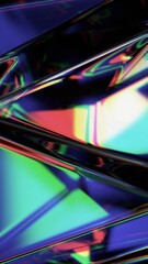 Abstract colorful crystal on black background, glass iridescent shape, vertical orientation, 3d render