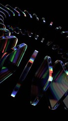 Abstract iridescent glass blocks on a black background, vertical orientation, 3d render