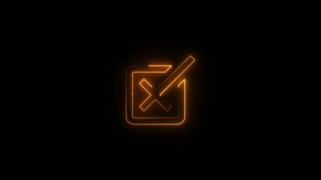 Neon right button icon animation on black background. Neon glowing tik button on black background