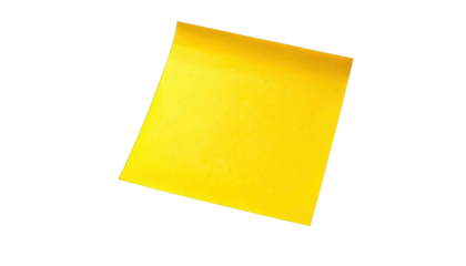 A single, square yellow sticky note with a black background, slightly curled