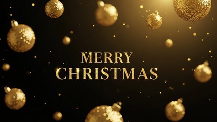 Merry Christmas Celebration with Golden Ornaments.