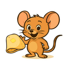 Fototapeta premium Cute cartoon mouse mascot holding a traditional buttered roti 