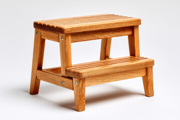 Wooden two-step kitchen stool with anti-slip grooves and light oak finish for home use
