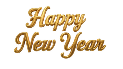 Happy new year message crafted in luxurious golden 3d script typography on a sleek black background
