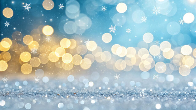 A festive winter background with snowflakes and sparkling lights