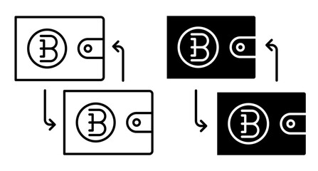 Linear icon. Exchange of digital cryptocurrency on the blockchain network between electronic wallets. Simple vector isolated on white background