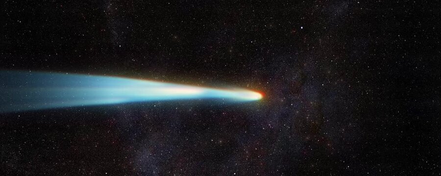 Comet traversing starry space with twinkling stars, and the same comet without stars against a black background for chroma keying