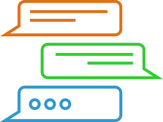 Illustration of colorful communication message bubbles in a stack on a black background