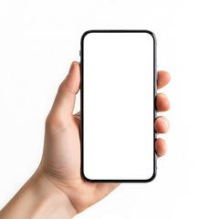 Hand holding smartphone with blank screen