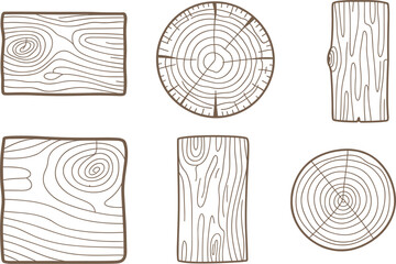 Natural Wood Grain Texture Vector Illustration Set: Featuring Cross, Sections Tree Rings and Timber Logs