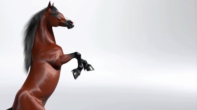 Ultra-Realistic Cinematic Brown Horse Rearing, Galloping, and Jumping in Dynamic Motion on a Pure White Isolated Studio Background