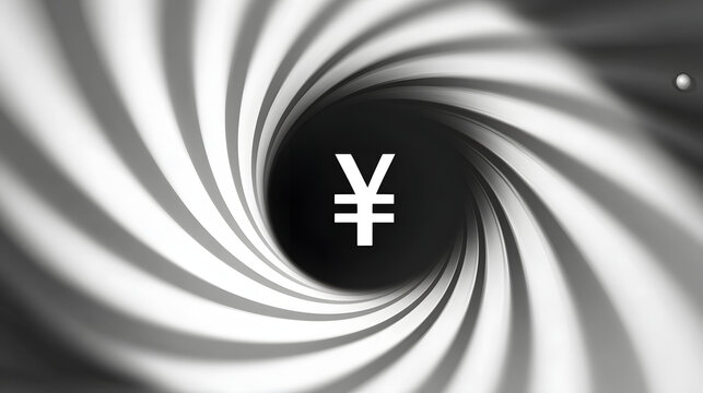 cynicism. A distorted spiral pattern featuring a currency symbol at its center in monochromatic graphic design style. pitch deck slides.