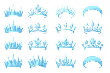 Different designs of blue crowns showing a range of shapes and styles suitable for various occasions and events