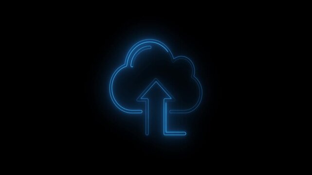 Advanced Neon Glowing Cloud Computing Icon with Arrow Icon Animation for Futuristic Technology, Digital Data Transfer, and Modern UI HUD Motion Graphics with Abstract Cyber Network Design Elements.