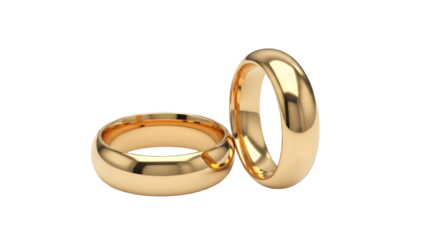 Two gold wedding bands isolated on transparent background
