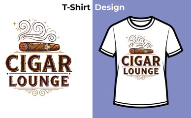 T-shirt design cigar lounge vector graphic illustration smoke vintage emblem isolated on white