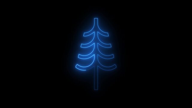 Glowing neon christmas tree concept animation. Abstract neon blue christmas tree for festive and holiday animated on black background. 4k video