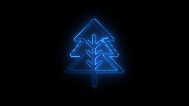 Glowing neon christmas tree concept animation. Abstract neon blue christmas tree for festive and holiday animated on black background. 4k video