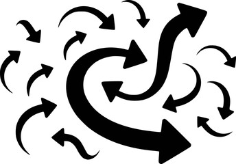 Collection of Black Arrows Pointing in Various Directions a White curve