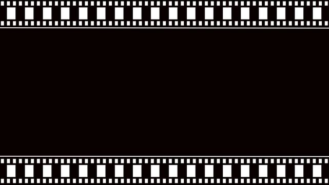 Abstract film strip frame for video or photo content animation. White color moving film strip animation with classic camera roll on cinematic on black background. 4k video