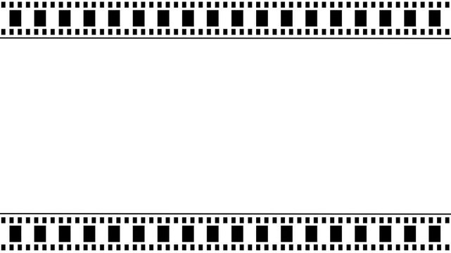 Abstract film strip frame for video or photo content animation. Black color moving film strip animation with classic camera roll on cinematic on white background. 4k video