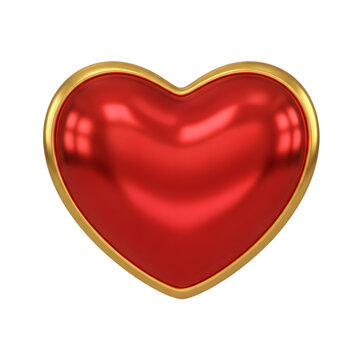 Golden outlined red heart isolated on transparent background