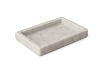 White marble rectangular bathroom tray on transparent background