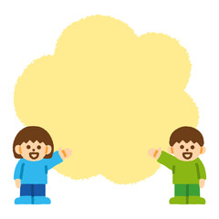 吹き出し 男の子 女の子 手描き パステル コピースペース