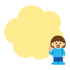 吹き出し 女の子 ひらめき 手描き パステル コピースペース