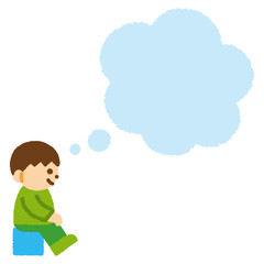 吹き出し 男の子 座る 考える 手描き パステル コピースペース
