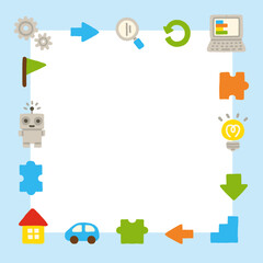 プログラミング パズル アイコン 正方形 フレーム 背景 手描き パステル