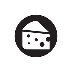 White cheese icon inside black circle on white background