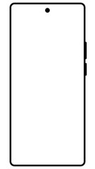 Minimalist smartphone outline with blank black screen, front camera hole and side buttons, modern mobile device silhouette on dark background