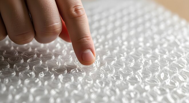 A hand popping bubble wrap.