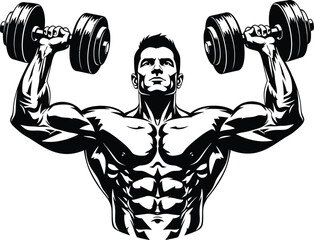 Strong Man Dumbbell Workout Vector