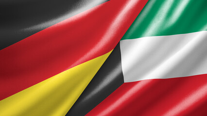 Obraz premium Germany and Kuwait two national flags filling the entire frame, close-up view, edge-to-edge composition