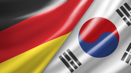 Fototapeta premium Germany and South Korea two national flags filling the entire frame, close-up view, edge-to-edge composition