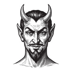 Obraz premium Devil Head Vintage Engraving of Demon Portrait