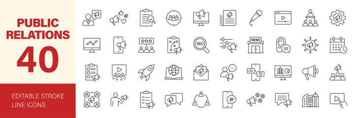 Public Relations icon set. Editable line icons. Vector illustration. © Dear Lala