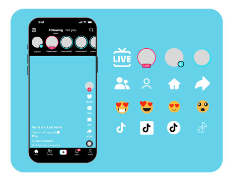 TikTok mockup template with mobile screen layout and TikTok logos on transparent background for short-form content presentation