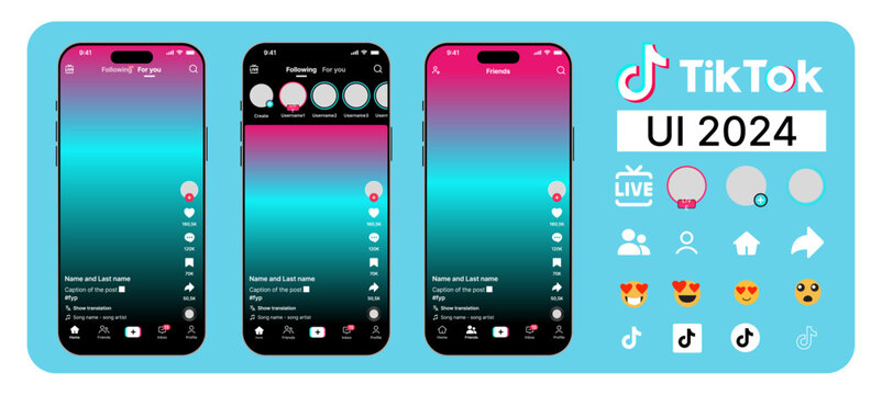 TikTok mockup template with mobile screen layout and TikTok logos on transparent background for short-form content presentation