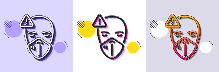 Medical mask line icon. Halftone dotted pattern. Gradient icon with grain shadow. Safety breathing respiratory mask sign. Coronavirus face protection symbol. Line medical mask icon. Vector