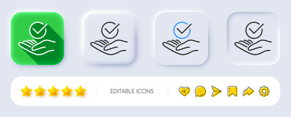 Approved line icon. Neumorphic, Flat shadow, 3d buttons. Accepted or confirmed sign. Verified symbol. Line approved icon. Social media icons. Vector